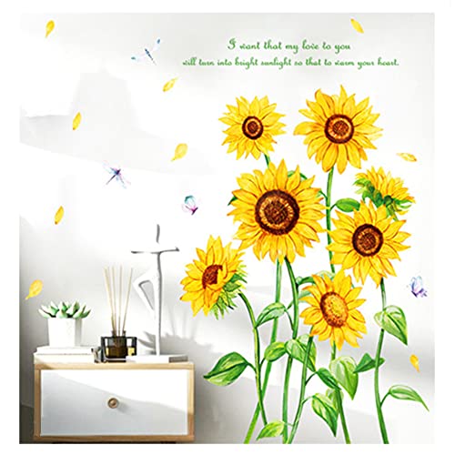 Wandsticker Blumen,Abnehmbare Baum Blätter Wandaufkleber, Wandtattoo Sonnenblume Schmetterling Wandsticker Garten Blumen Wandaufkleber Schlafzimmer Wohnzimmer Fenster Wanddeko(110 × 65 cm) von Wanfoou