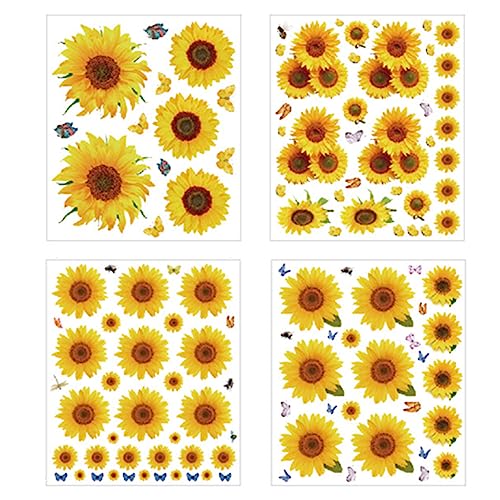 Wanfoou 4 Stück Sonnenblumen Wandaufkleber und 3D Schmetterlinge Deko,Sonnenblume Wandaufkleber Wasserdichte Sonnenblume Wandtattoos Abnehmbare Gelbe Blume Wanddekoration von Wanfoou