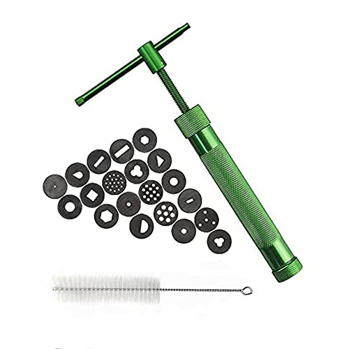 Wanfoou Edelstahl Zuckerpaste Extruder, Tonpressen Clay Handwerk, Extruder aus Edelstahl, Presse mit 20 Formen, Dekoration Werkzeug Backen Baking Tool, Grün von Wanfoou
