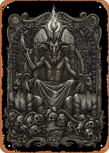 Metall-Blechschild mit Satan Baphomet und Succubuses, Vintage-Kunst, Wanddekoration, 30,5 x 20,3 cm von Wanfst