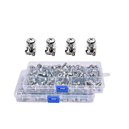 Wang-Data 100 Sets M6 Vierkantloch-Muttern und Befestigungsschrauben, Unterlegscheiben für Server-Rack und Schrank (M6 x 20 mm) (Schraube + Unterlegscheibe + Käfigmutter) von Wang-Data