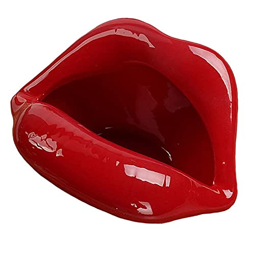 Wang-Data Kreativer Keramik-Zigarettenaschenbecher mit Lippen-Stil, modische Dekoration für Zuhause (dunkelrot) von Wang-Data