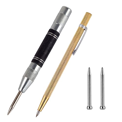 WangCang 2 Stücke Automatik Körner Anreißnadel set Automatische Center Punch Werkzeug Selbstschlagendes Getreide Verstellbare Spannung mit Ersatzspitzen,für Metall, Holz, Glas, dünne Stahlbleche (2) von WangCang