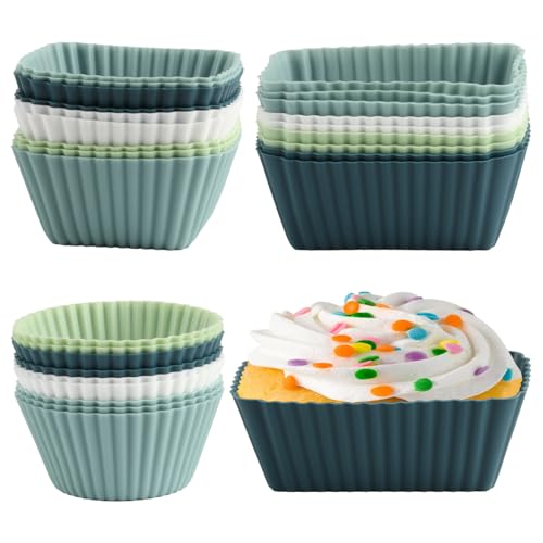 27 STK Muffinform Silikon Muffinförmchen Silikonformen Backen, Cupcake Förmchen, Wiederverwendbare Muffin Backform Silikon Backforme Muffinformen für Pudding Kuchenform(Rechteck Quadrat Kreis) von WangChaoJiu