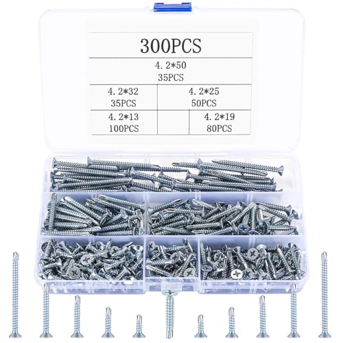 300 Stk Bohrschrauben Selbstschneidende Schrauben, M4.2 Edelstahl Blechschrauben Selbstbohrende Schraube Set, Senkkopf Kreuzschlitzschrauben Metallschrauben für Blechbefestigung von WangLaoWu