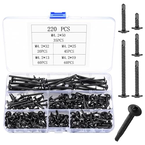 Bohrschrauben Selbstschneidende Schrauben, M4.2 Edelstahl Blechschrauben Selbstbohrende Schraube Set, Senkkopf Kreuzschlitzschrauben Metallschrauben für Blechbefestigung (220schwarz) von WangLaoWu