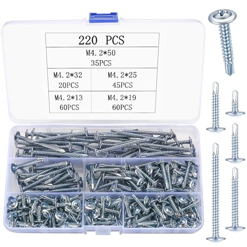 Bohrschrauben Selbstschneidende Schrauben, M4.2 Edelstahl Blechschrauben Selbstbohrende Schraube Set, Senkkopf Kreuzschlitzschrauben Metallschrauben für Blechbefestigung (220silber) von WangLaoWu