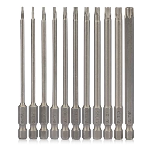 Torx-Schraubendreher-Bit-Sets, 100 mm lang, 11 Stück, T6-T40 Sternschraubendreher, magnetischer Torx-Sicherheit, 1/4 Zoll S2-Stahl, Drehmomentschlagschrauber von WangLaoWu
