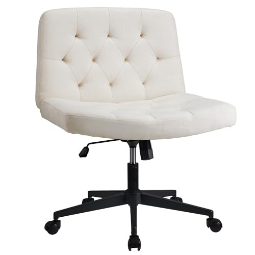 WangPangzi Armloser Bürostuhl mit mittlerer Rückenlehne, Breiter Schreibtischstuhl aus Stoff,höhenverstellbare Gaming Stuhl, Schlafzimmer Dressing Stuhl(Beige) von WangPangzi