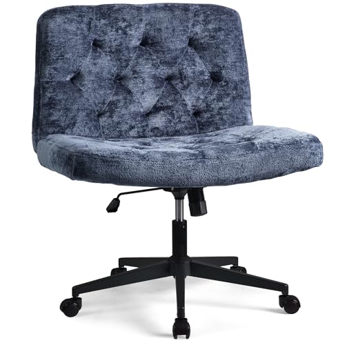 WangPangzi Armloser Bürostuhl mit mittlerer Rückenlehne, Chenille-Stoff-Breiter Schreibtischstuhl aus Stoff,höhenverstellbare Gaming Stuhl, Schlafzimmer Dressing Stuhl(Blau) von WangPangzi