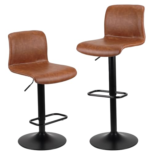 WangPangzi Ergonomische Barhocker 2er Set, Höhenverstellbarer Barstuhl mit PU-Leder Sitzfläche, 360°Drehung, Modernes Design für Küche und Gastronomie, Braun von WangPangzi
