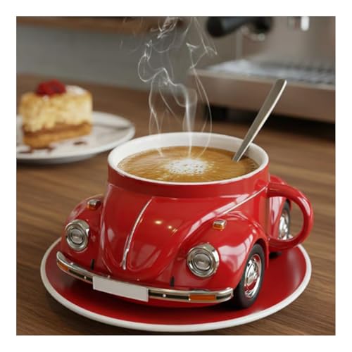 Wangark Handgefertigter Keramik-Kaffeebecher in Käferform (325 ml) – Spülmaschinenfest & Mikrowellengeeignet, Wiederverwendbar, Süßes Marienkäfer-Design von Wangark