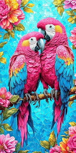 Malen Nach Zahlen Blume Papagei, Malen Nach Zahlen Kinder ab 5, DIY Faltenfreie Leinwand, Kreativ set für Erwachsene, Mit Pinseln und Ölgemälde Acrylfarbe, Zimmer Deko Geschenk Mädchen 70x140cm L-951 von Wangdoud