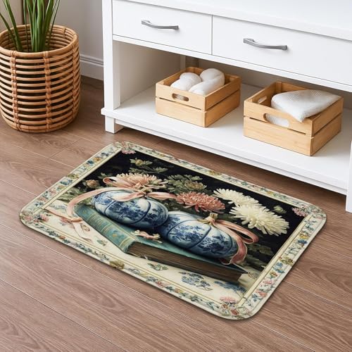 Wangyaohan Badematte mit Vintage-Blumenmuster, schnell trocknend, dekorative blaue Vasen und Blumen, saugfähig, rutschfest, klassischer Flanell, waschbar, Badteppiche für Badezimmer, WC, Toilette Wangyaohan Badematte mit Vintage-Blumenmuster, schnell trocknend, dekorative blaue Vasen und Blumen, saugfähig, rutschfest, klassischer Flanell, waschbar, Badteppiche für Badezimmer, WC, Toilette von Wangyaohan