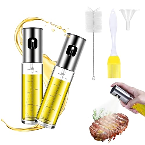 Wangzhenxi 2x100ml Lebensmittelechter Ölsprüher mit Skala & Trichter – Profi-Ölspray für Heißluftfritteuse, Grillen & Backen | Sprühflasche für Olivenöl, Salate und Braten (2 Stück) von Wangzhenxi