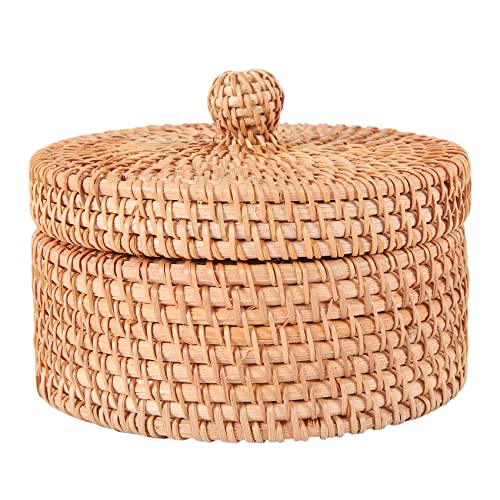 Wanjorlay Handgewebte Rattan Box Zur Aufbewahrungen Box mit Deckel Weiden Tee Lebensmittel BehäLter Picknick Brot Obst Kuchen Korb KüChen Organizer B von Wanjorlay