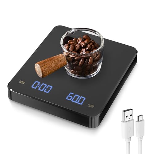 Digitale Kaffeewaage,Mini-Kaffeewaage mit Timer und LED-Anzeige,3kg/0,1g Hochpräzise Wiederaufladbare Kaffeewaage,Espressobrüh-Tropfwaage, Backküchenwaage, Espresso Waage von Wankd