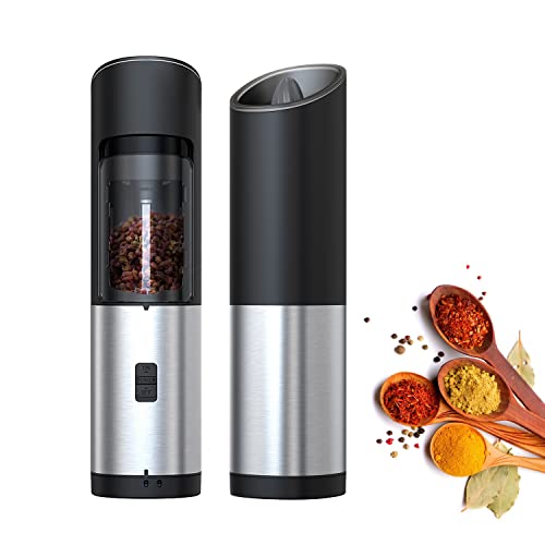 Elektrische Salz und Pfeffermühle Set, batteriebetriebene Pfeffermühle mit Licht und Schaltertaste, automatische Pfeffermühle mit Einhandbedienung für Küche Resturant von Wankd