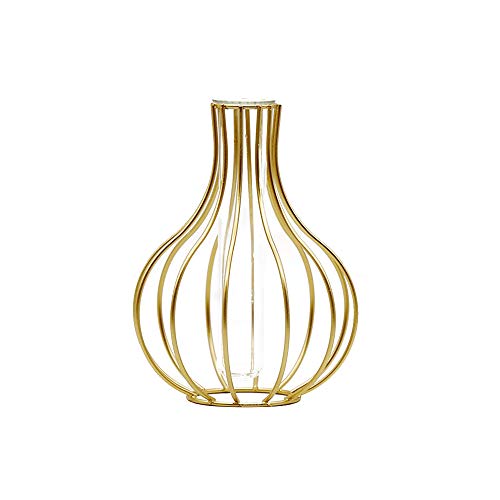 Wankd Gold Vase Nordic Schmiedeeisen Laterne-förmigen Blumenvase Glasröhre Metalldraht Kerzenhalter für Hochzeit Dekoration (Gold) von Wankd
