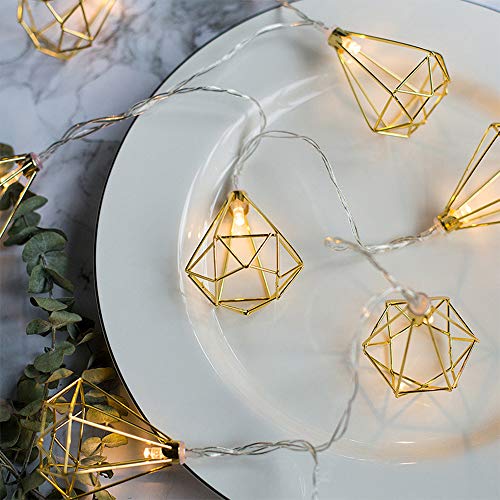 Wankd Lichtkette Geometrisch LED Metal Lichterketten 3m/9.8ft 20 LED Batteriebetrieben Funkeln Lichter für Schlafzimmer Hochzeit Weihnachten Haus Dekoration, Warm Weiß, Diamant, IP44 von Wankd