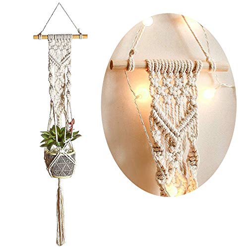 Wankd Makramee Garn Blumenampel Blumentopf Deko - Wand Deko Boho Blumenhänger Home Baumwollseil Pflanzen Halter Wanddekoration Hängeampel Aufhänger für Innen Außen (Weiß) von Wankd