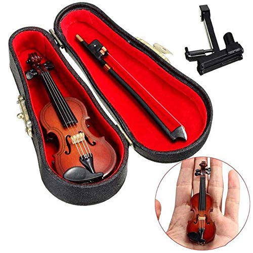 Wankd Mini Violin, Holz Miniatur Violine mit Ständer, Schleife und Fall Mini Musikinstrument Miniatur Puppenhaus Modell Home Dekoration (30 * 98mm) von Wankd