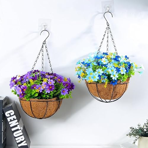 Wankd Schmiedeeiserne Blumenampel, 2 PCS Blumenzüchtern Hängekorb, Übertopf Blumenkorb Kokos Schale Blumentopf Deko Eisen Korb Indoor Outdoor Blumentopf Flower Halter, 12inch von Wankd