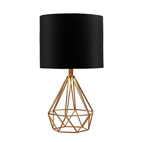 Wankd Vintage Mini Tischlampe - DIY Tischleuchte Modern Körbchenstil Stil Kreativer für Schlafzimmer Nachttischlampe Arbeitszimmer Office Schwarz und Gold von Wankd