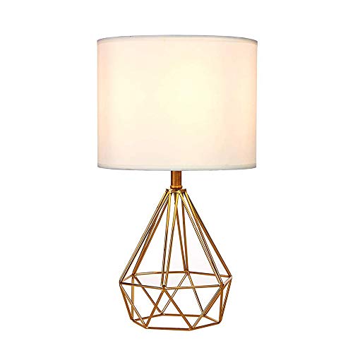 Wankd Vintage Mini Tischlampe - DIY Tischleuchte Modern Körbchenstil Stil Kreativer für Schlafzimmer Nachttischlampe Arbeitszimmer Office Weiß und Gold von Wankd