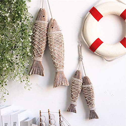 Wankd für Holz fisch, Handgemachter hölzerner Fisch Dekor,2pcs Handmade Fische hängende Dekoration Mediterraner Stil Maritime Retro Holz Skulptur dekor (35CM) von Wankd