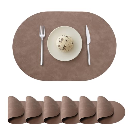Ovale Tischsets 6er Set, Kunstleder Platzsets für Esstisch Doppelseitige Platzsets Hitzebeständig Waschbar Abwischbar Tischmatten für drinnen und draußen, Kaffee Ovale Tischsets 6er Set, Kunstleder Platzsets für Esstisch Doppelseitige Platzsets Hitzebeständig Waschbar Abwischbar Tischmatten für drinnen und draußen, Kaffee von Wanlvhu
