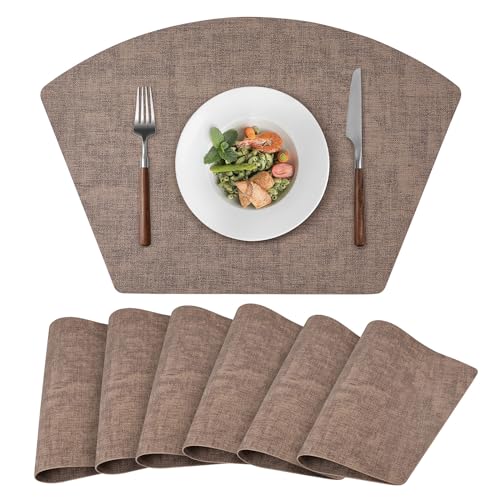 Runde Tischsets, 6er-Set, Kunstleder, Keilform, hitzebeständig, abwischbar, waschbar, Tischmatten für Esszimmer, Outdoor, Innenbereich, Braun von Wanlvhu