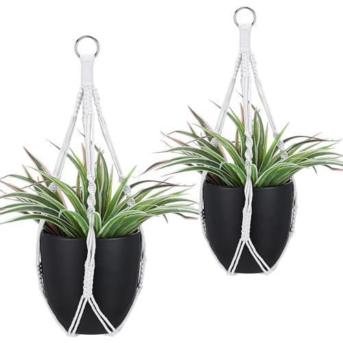 Wanmu 2 Stück Makramee-Blumenampel, 52 cm Boho Indoor Blumenampel Hängend Innen Hängeampel Hängetopf Keine Quaste Baumwollseil Deko Pflanzhänger für Innen Außen Balkone Decken von Wanmu
