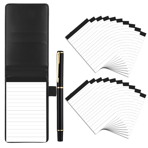 Wanmu 22 Pcs Pocket Notebook Small Notebook Set Included Mini Pocket Notepad Holder, Metal Pen, 20 Pack 3 × 5 Inch Small Notebook Refills, 50 Lined Paper Per Note Pad, Mini Journal Notepad(Black) von Wanmu