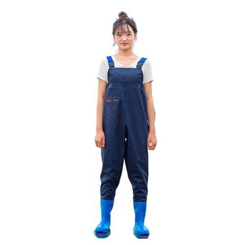 Wathose mit Brusthöhe mit Stiefeln,Teichhose Damen Mit Tasche,Angelhose mit Watstiefel,Erwachsener,wasserdicht,atmungsaktiv,für Baustellen,Angeln,Bauernhöfe,Gärten,Jagen,Fliegenfischen von Wansiman