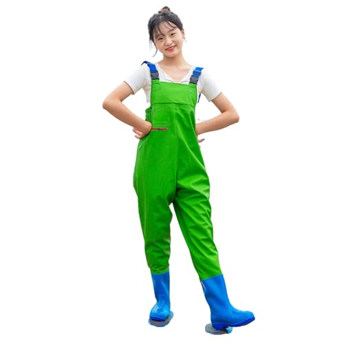 Wathose mit Brusthöhe mit Stiefeln,Teichhose Damen Mit Tasche,Angelhose mit Watstiefel,Erwachsener,wasserdicht,atmungsaktiv,für Baustellen,Angeln,Bauernhöfe,Gärten,Jagen,Fliegenfischen von Wansiman