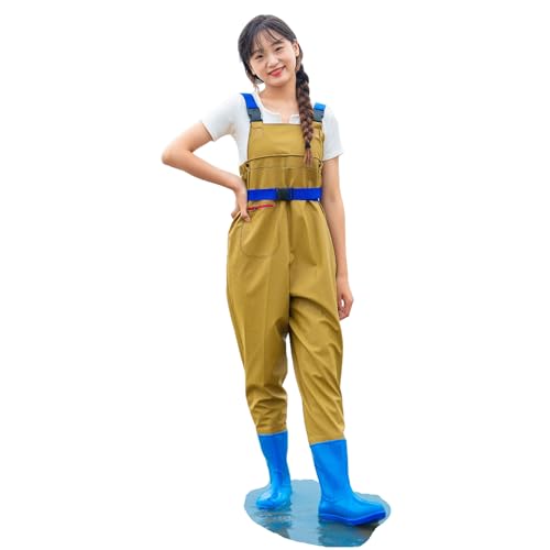 Wathose mit Brusthöhe mit Stiefeln,Teichhose Damen Mit Tasche,Angelhose mit Watstiefel,Erwachsener,wasserdicht,atmungsaktiv,für Baustellen,Angeln,Bauernhöfe,Gärten,Jagen,Fliegenfischen von Wansiman