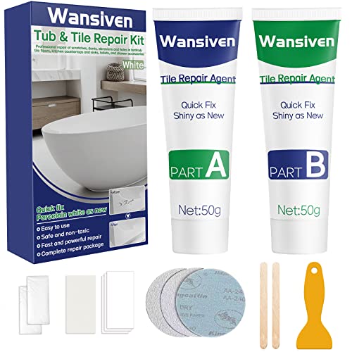 Wansiven Fliesenreparaturset Weiß, Emaille Reparatur Set Wasserdichtes Und Auslaufsicheres Keramik Reparatur Set, Waschbecken Reparaturset Zum Reparieren Von Kratzern, Löchern, Rissen 100g von Wansiven