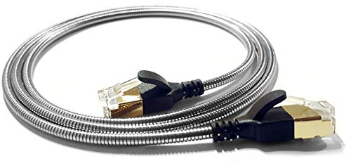 wantecWire gepanzertes CAT6a Patchkabel mit druckfestem Edelstahlmantel, 3,8 mm Durchmesser, 0,3 m Länge, Silber von Wantec