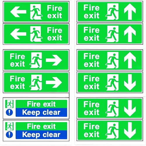 12 Stück Fire Exit Signage Kit – Fire Exit Safety Pack – 310 x 100 mm Fire Exit Keep Clear Schild – Running Man Fire Exit Schilder – Fire Exit Pfeile – Rostfreies Aluminium 12 Stück Fire Exit Signage Kit – Fire Exit Safety Pack – 310 x 100 mm Fire Exit Keep Clear Schild – Running Man Fire Exit Schilder – Fire Exit Pfeile – Rostfreies Aluminium von Wanwanzi