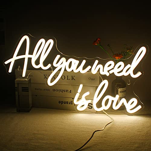 All You Need is Love neon schild, Warmweiß Neonlicht Schriftzug für Wanddekoration, LED Schriftzug Wand für Schlafzimmer, Hochzeit, Raumdekoration, Jahrestag, Valentinstag, Party Dekor von Wanxing