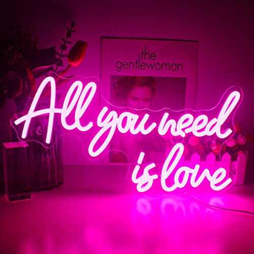 All You Need is Love neon schild, Rosa Neonlicht Schriftzug für Wanddekoration, LED Schriftzug Wand für Schlafzimmer, Hochzeit, Raumdekoration, Jahrestag, Valentinstag, Party Dekor von Wanxing