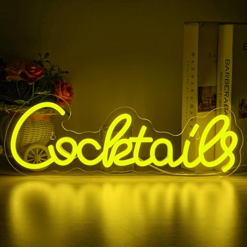 Cocktails Neon Sign Cocktails Neon Bar Sign Martini Cocktail Neon Wandleuchte Bar Licht für Pub, Bierbar, Café Shop, Man Cave (Lemon Yellow) von Wanxing