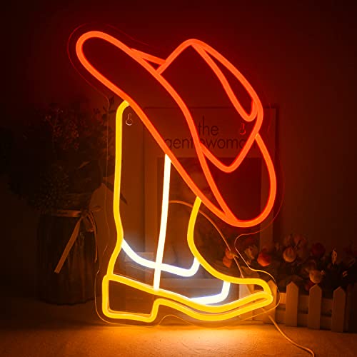 Cowboystiefel Neon Schild, Western Cowboy Neonlicht für Wanddekoration, LED Cowboyhut Neonschild mit USB betrieben für Cowboy bar, Bauernhof, Spielzimmer,Schlafzimmer von Wanxing