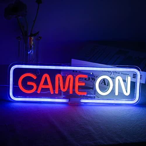 Game On Neon Schild,Spiel Neon Schild für Wanddekoration,Game On Neonlicht Schriftzug mit USB Betrieben für Spielraum, Wettbewerb Spiel, Spiel Zone, Spielzimmer(blau&rot) von Wanxing