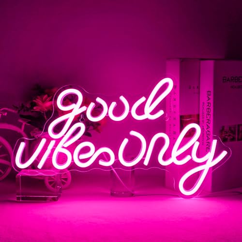 Good Vibe Only Leuchtreklame Good Vibes LED Neonlicht Pink Letter Neon Wandleuchte für Schlafzimmer Wanddekoration, Hochzeitsfeier, Mädchenzimmer, Hotel, Bar von Wanxing