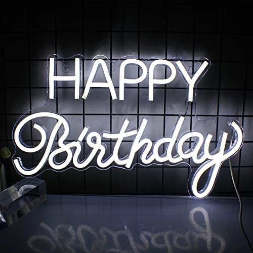 Happy Birthday Neon Schild, Geburtstag Neon Schild für Wanddekoration, Weiße Happy Birthday LED Schild mit USB Betrieben für Geburtstagsparty, Geburtstagsdekoration, Geburtstagsgeschenk von Wanxing