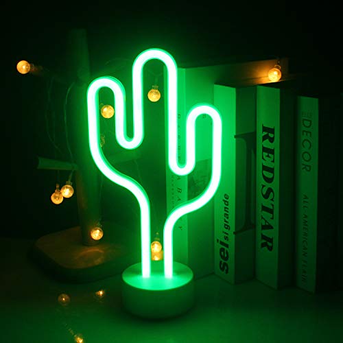 LED Kaktus Neonlicht mit Halter Basis ältere Kinder stehen Nachtlicht USB / Batterie grün dekorative Licht Logo für Kinder Mädchen Raumdekoration Geburtstagsfeier Urlaub Dekoration (grüner Kaktus) von Wanxing
