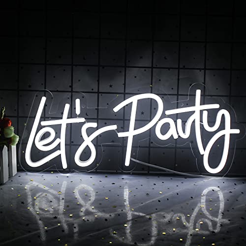 Lets Party Leuchtreklame Let's Party Led Schild Dimmbare Neonlichter Neon Dekorationen für Party, Geburtstagsfeier, Hochzeit, Junggesellinnenabschied, Schlafzimmer Wanddekoration (Weiß) von Wanxing