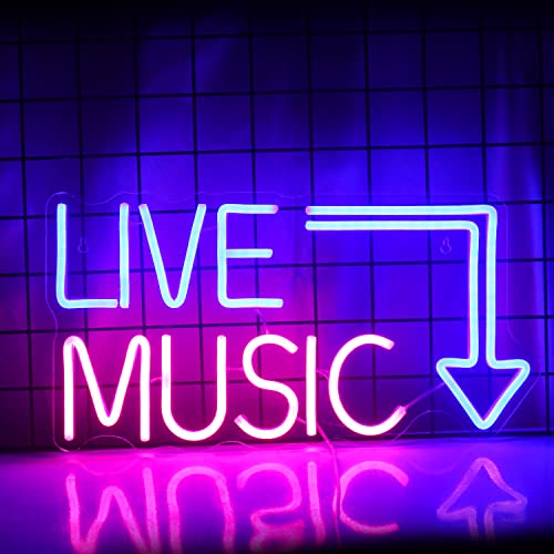 Live Music Leuchtreklame Musik Neonlichter Buchstaben Neonlicht Schild Neon Bar Schild Leuchtschild für Bierbar, Musikstudio, Schlafzimmer, Wanddekoration, Party, Club (Bule Pink) von Wanxing